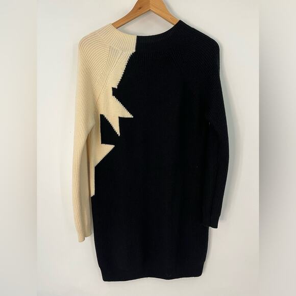3.1 Philip Lim 2 100% Merino Wool Ribbed Sweater 0109 Dress Black and Cream - Picture 2 of 9